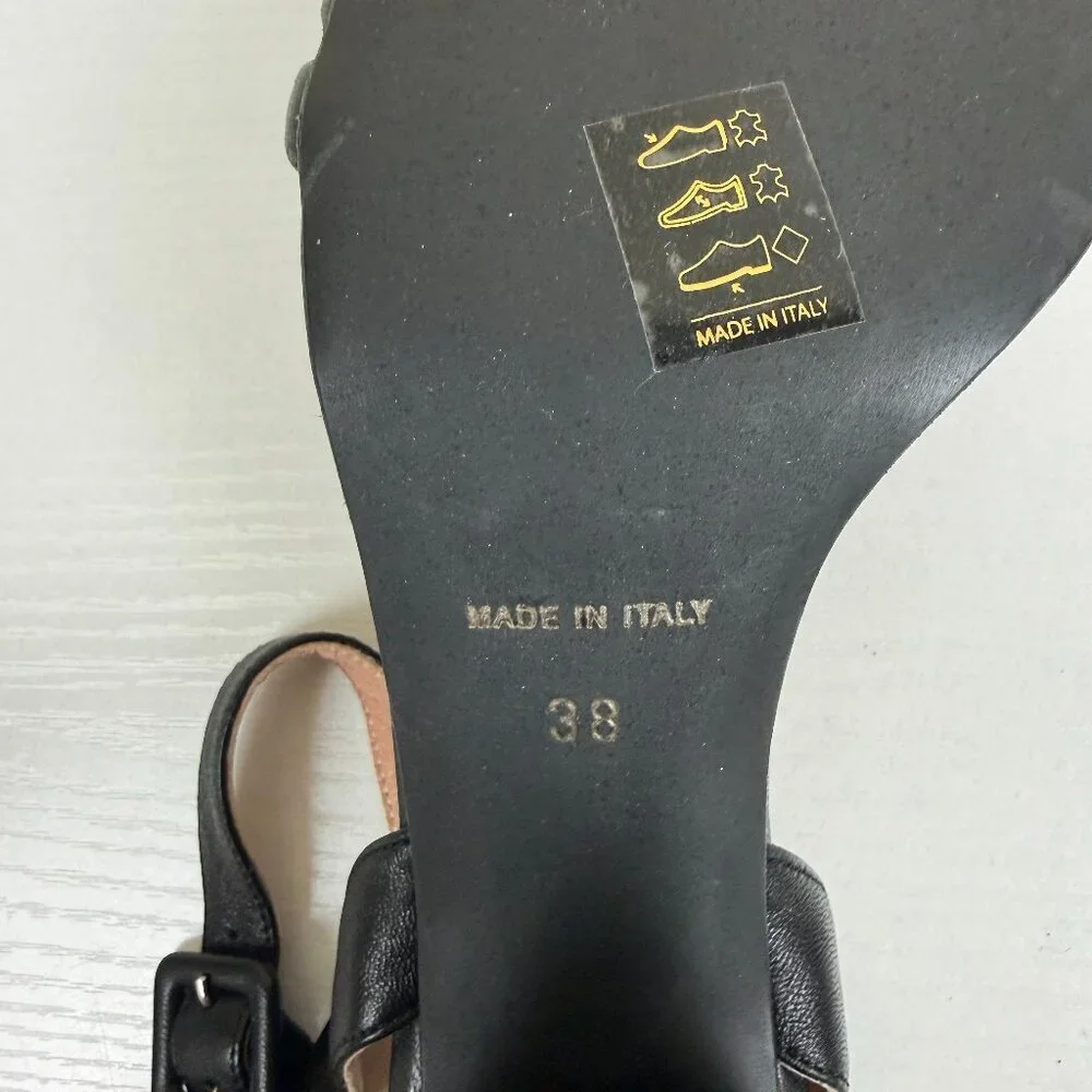 Prezioso Black Leather Stack Heel Sandals Made In Italy